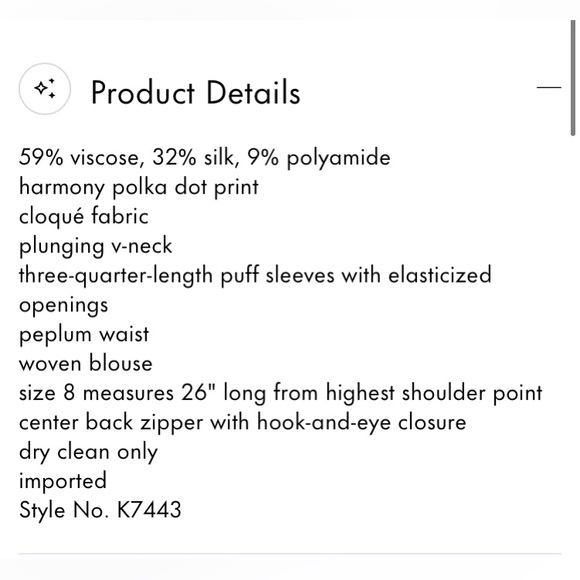 Kate Spade Harmony Dot Cloque Top 0 NWOT - Picture 7 of 8